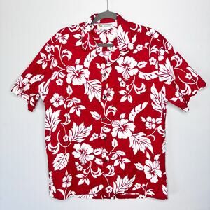 Alohawears Hawaii Red Hibiscus Classic Tropical Camp Shirt Mens Size L Cotton‎